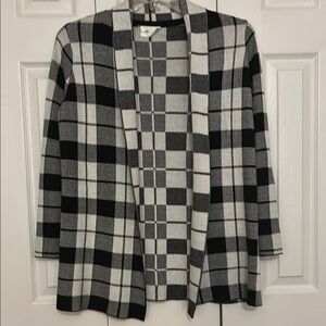Plaid Open Front Cardigan Sweater - Black and Gray